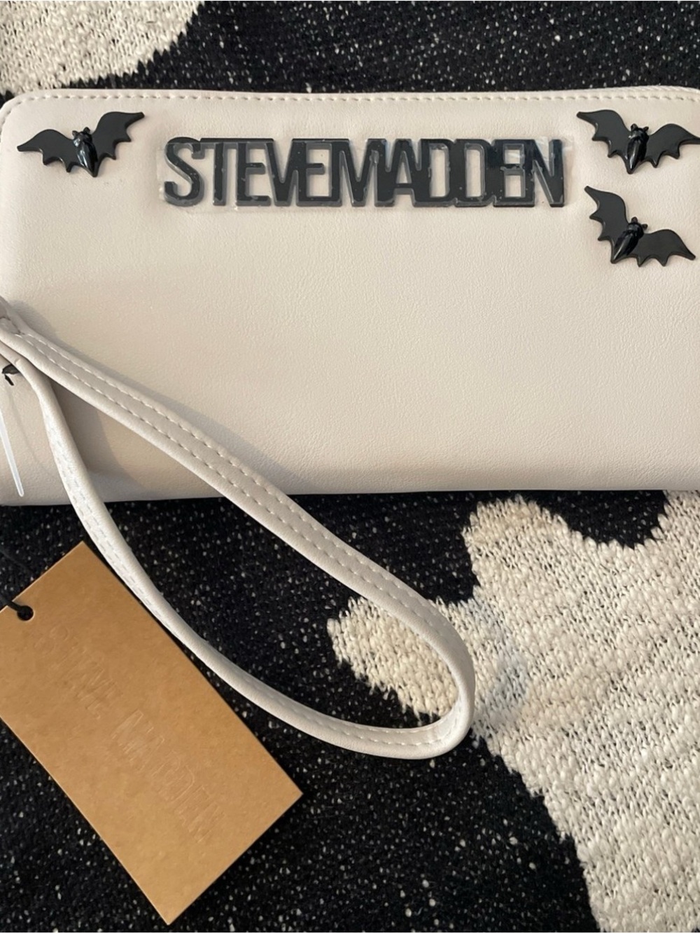 Steve Madden White Wristlet wallet Clutch with Bat Accents Halloween